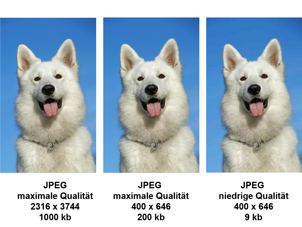 3 Beispiele für JPEG Dateigrößen